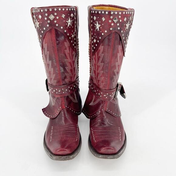 Rare Old Gringo Red Star Studded Belted Leather Western Cowgirl Boot size 7 - Picture 5 of 11